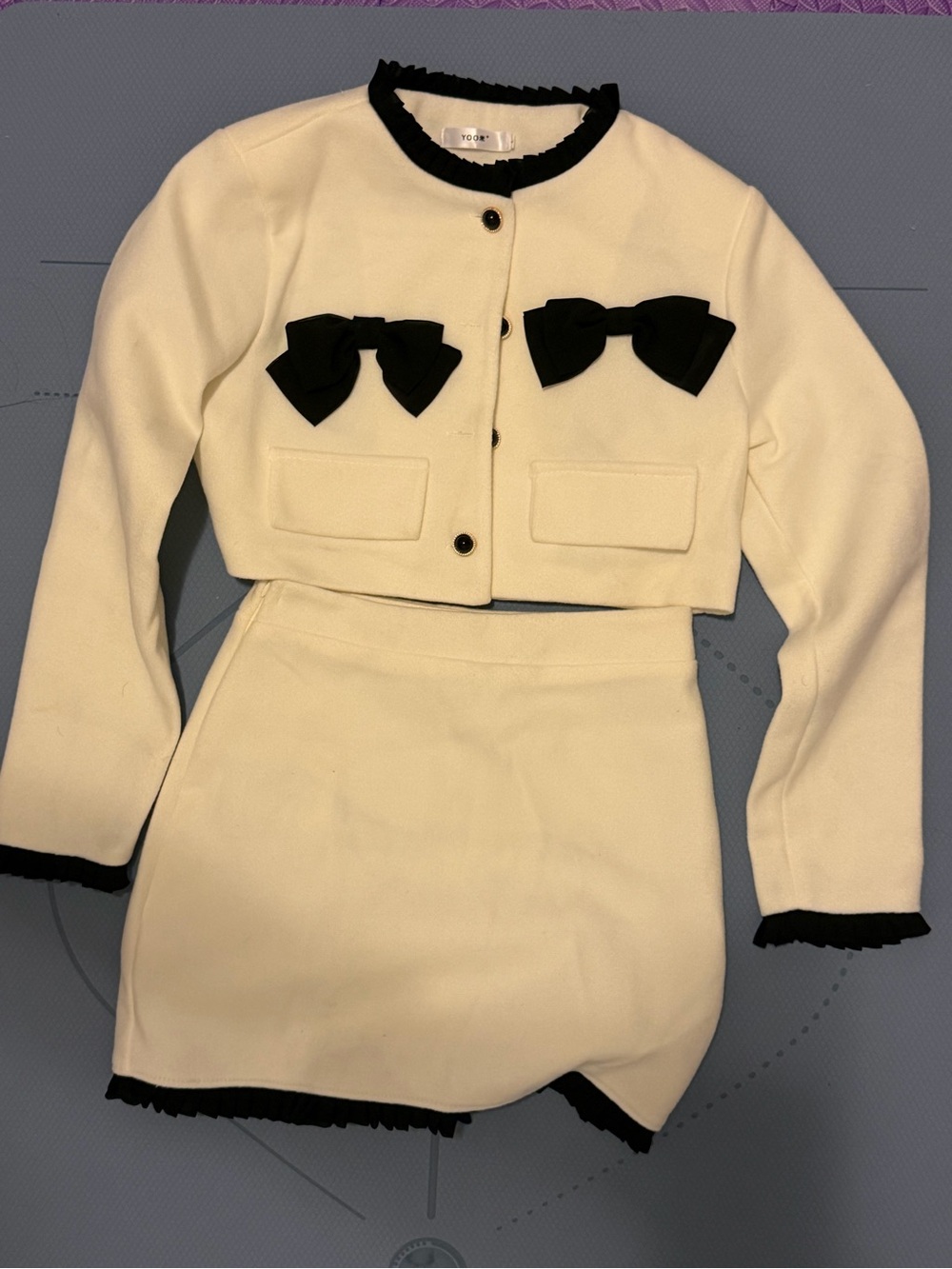 Cream Two-Piece Bow Accent Skirt Set